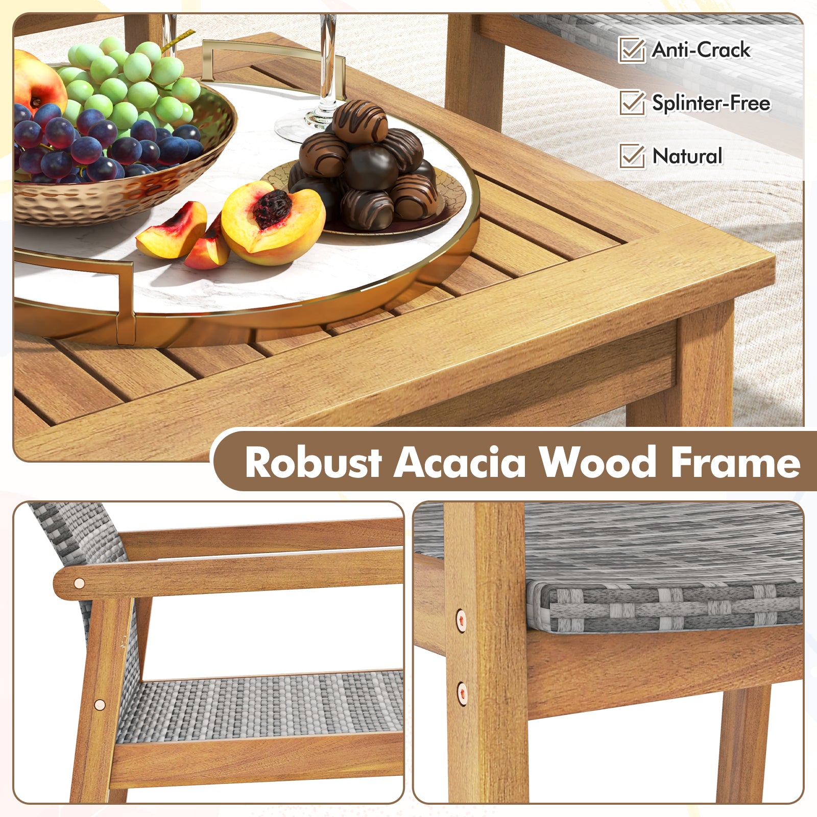 3 Pieces Patio Furniture Set with Chair, Natural Patio Conversation Sets at Gallery Canada