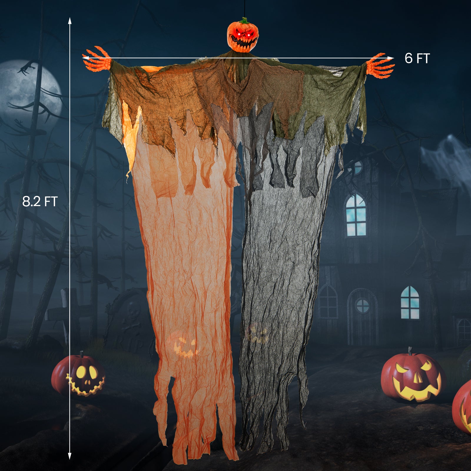 6 Feet Hanging Pumpkin Ghost with Red Glowing Eyes and Bendable Arms Halloween at Gallery Canada