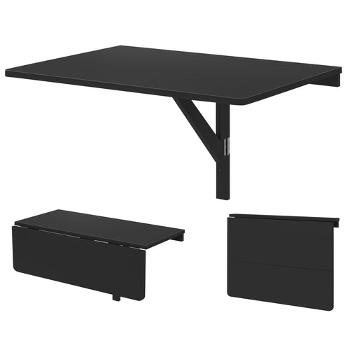 Space Saver Folding Wall-Mounted Drop-Leaf Table, Black