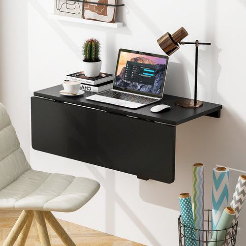 Space Saver Folding Wall-Mounted Drop-Leaf Table, Black