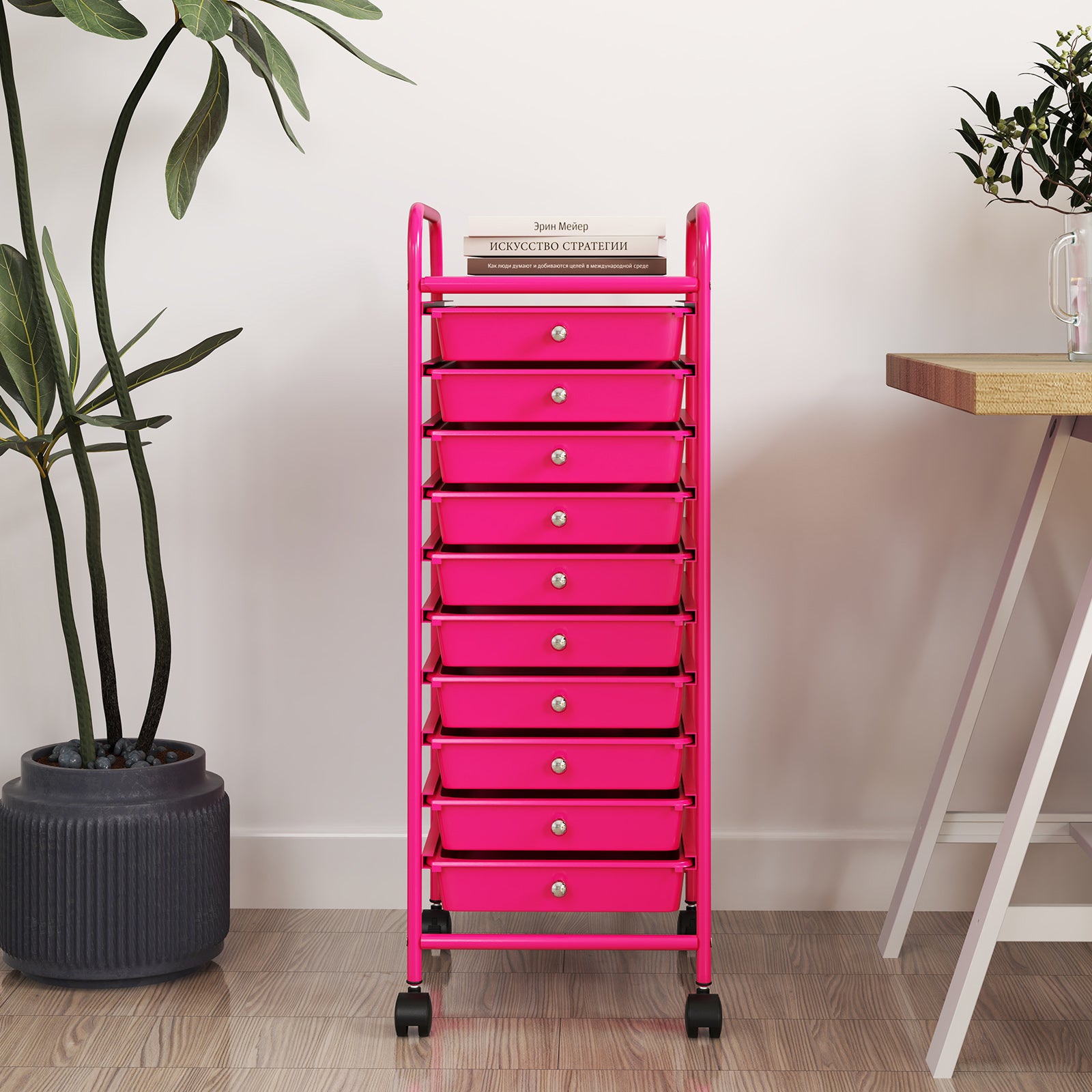 10 Drawer Rolling Storage Cart Organizer with 4 Universal Casters, Pink File Cabinets at Gallery Canada