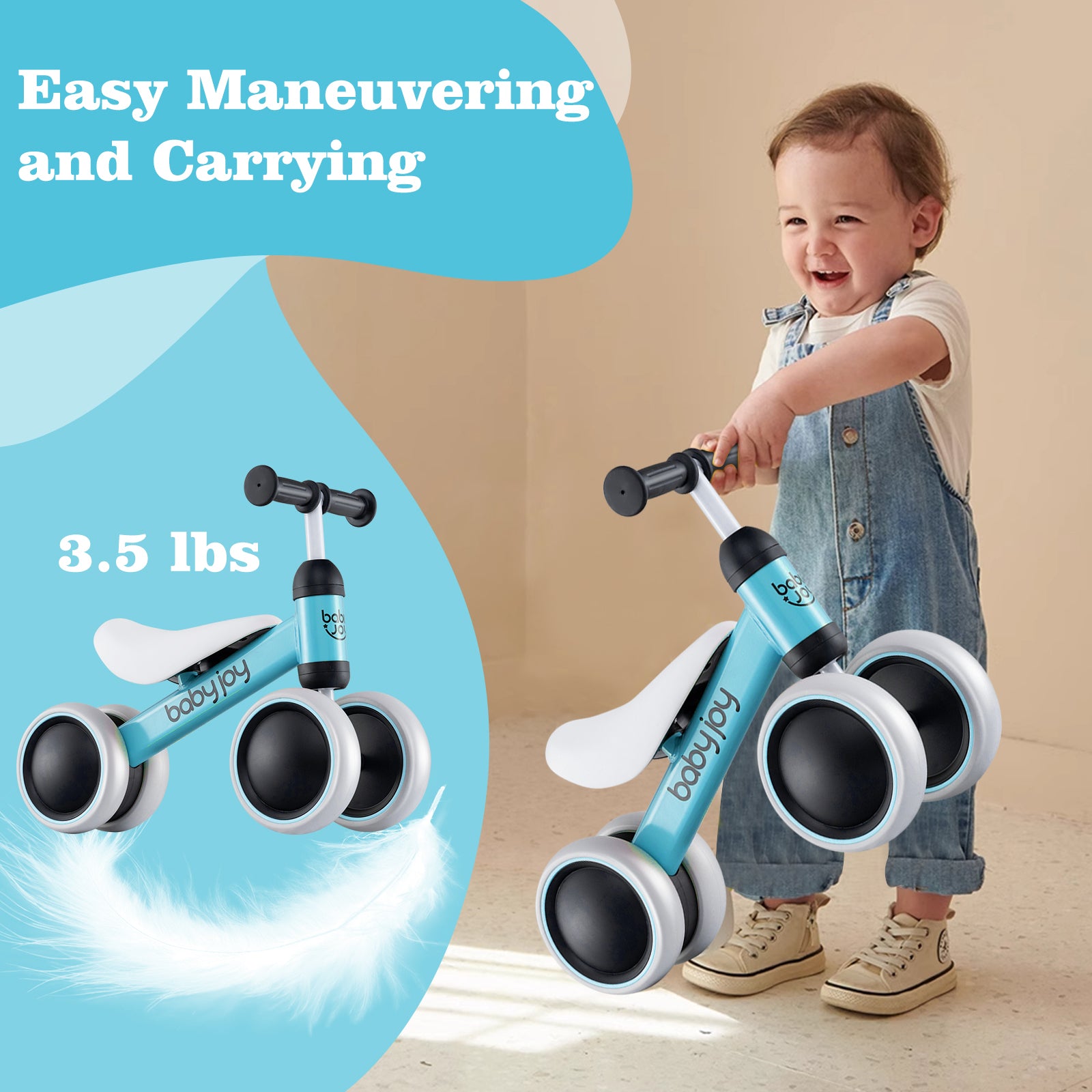 Baby Balance Bike for 2 Years Old Boys Girls No Pedal 4 Wheels, Blue Balance Bikes at Gallery Canada