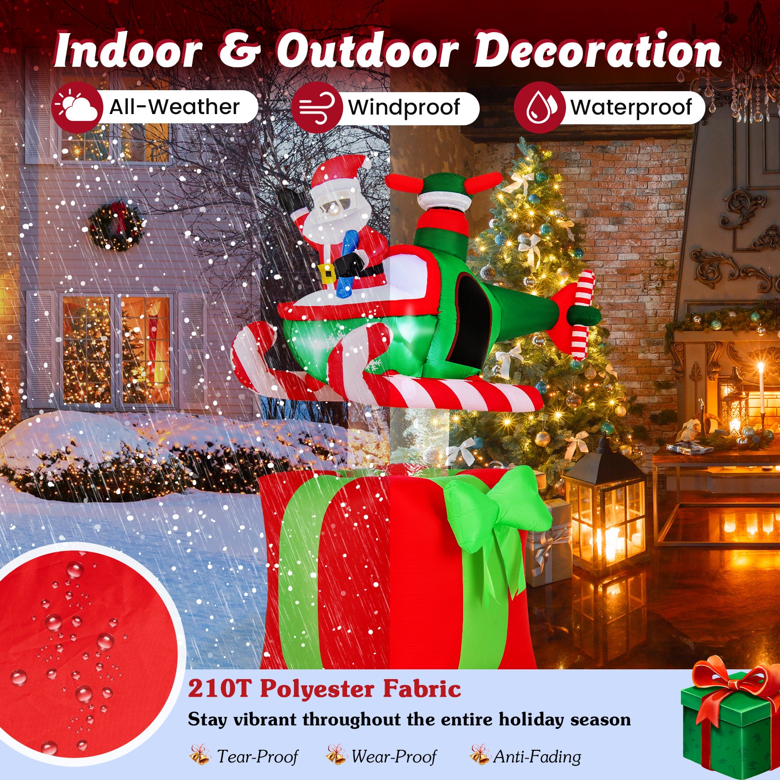 6 Feet Christmas Inflatables Blowup Santa Flying Airplane with with 3 LED Lights and Built-In Blower Christmas Decor & Accessories   at Gallery Canada