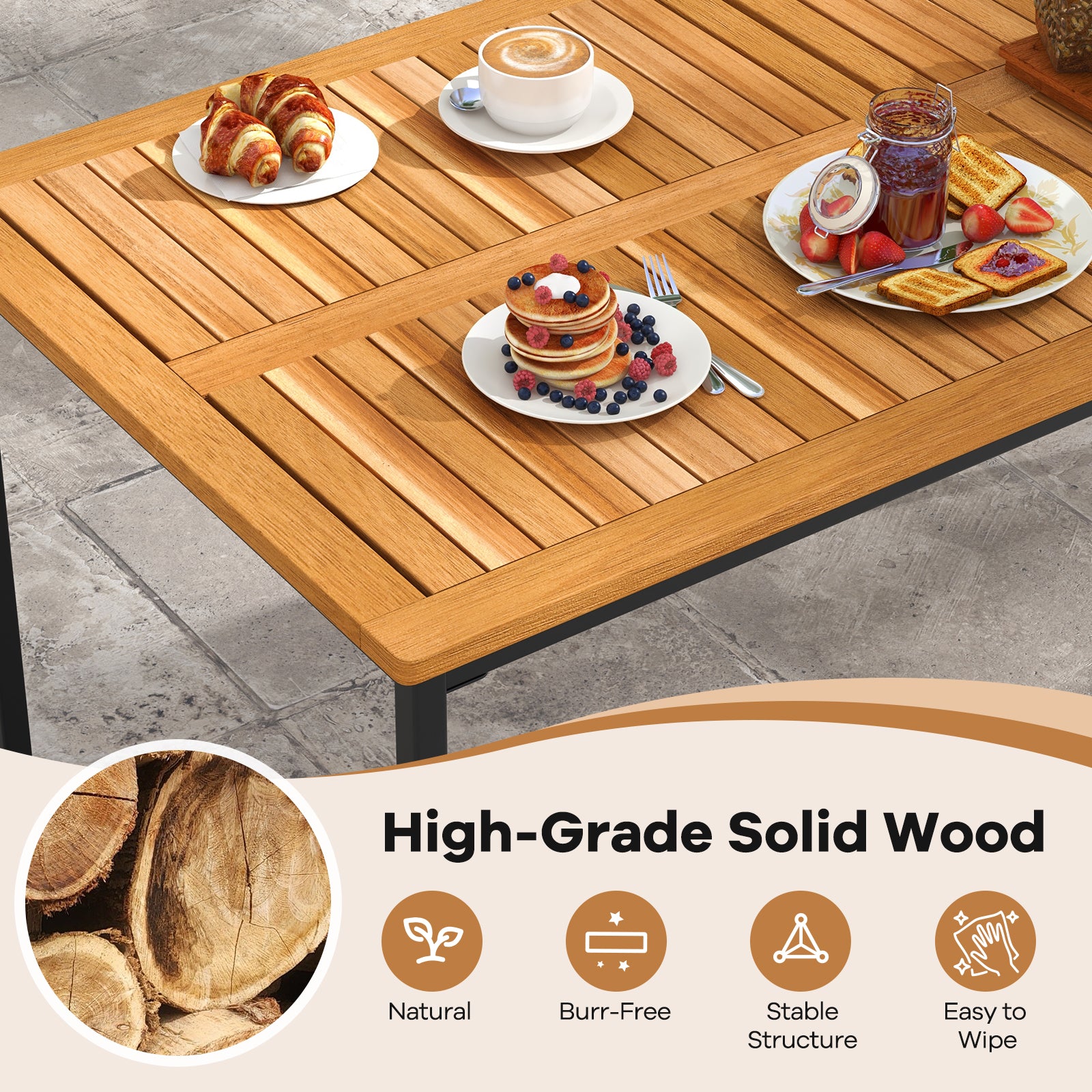 Acacia Wood Dining Table for 6 People with Slatted Tabletop and Umbrella Hole, Natural Dining Tables at Gallery Canada