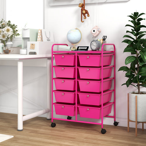 10-Drawer Rolling Storage Cart, Pink
