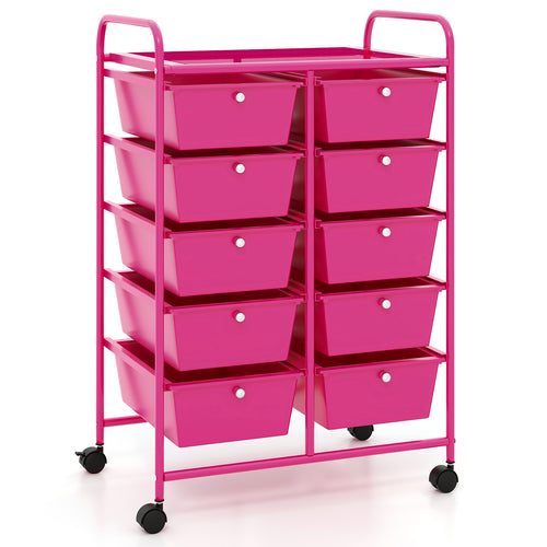 10-Drawer Rolling Storage Cart, Pink