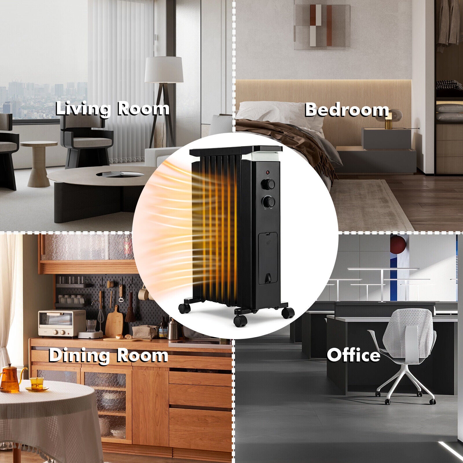 1500W Portable Oil Filled Radiator Heater with 3 Heat Settings, Black Space Heaters at Gallery Canada