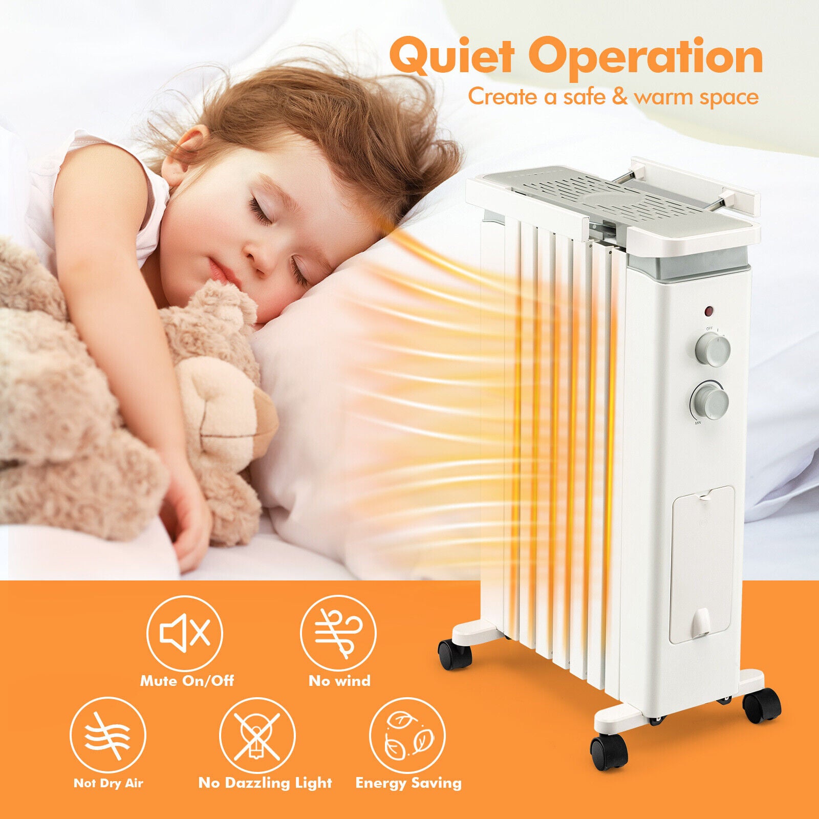 1500W Portable Oil Filled Radiator Heater with 3 Heat Settings, White Space Heaters at Gallery Canada
