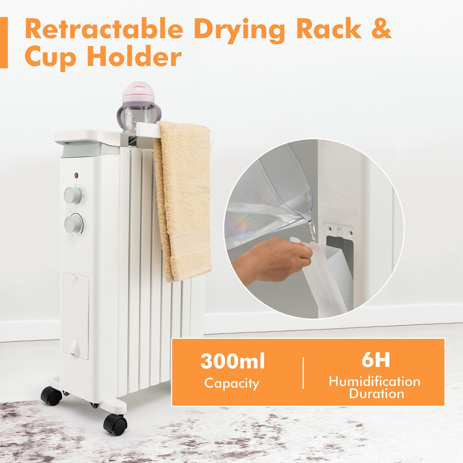 1500W Portable Oil Filled Radiator Heater with 3 Heat Settings, White Space Heaters at Gallery Canada