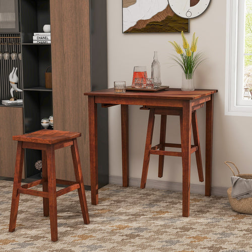 3-Piece Bar Table Set with Pub Table and 2 Saddle Stools, Espresso