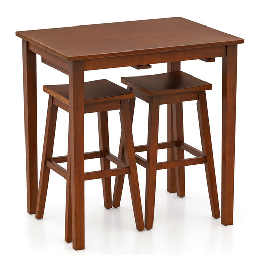 3-Piece Bar Table Set with Pub Table and 2 Saddle Stools, Espresso