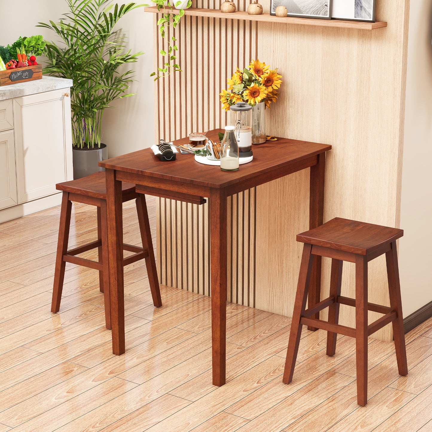 3-Piece Bar Table Set with Pub Table and 2 Saddle Stools, Espresso Dining Room Sets   at Gallery Canada