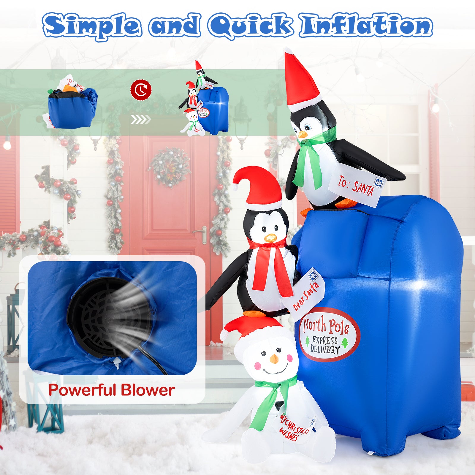 6 Feet Lighted Christmas Inflatable Penguins and Snowman with Built-in LED Lights, Multicolor Christmas Inflatables at Gallery Canada