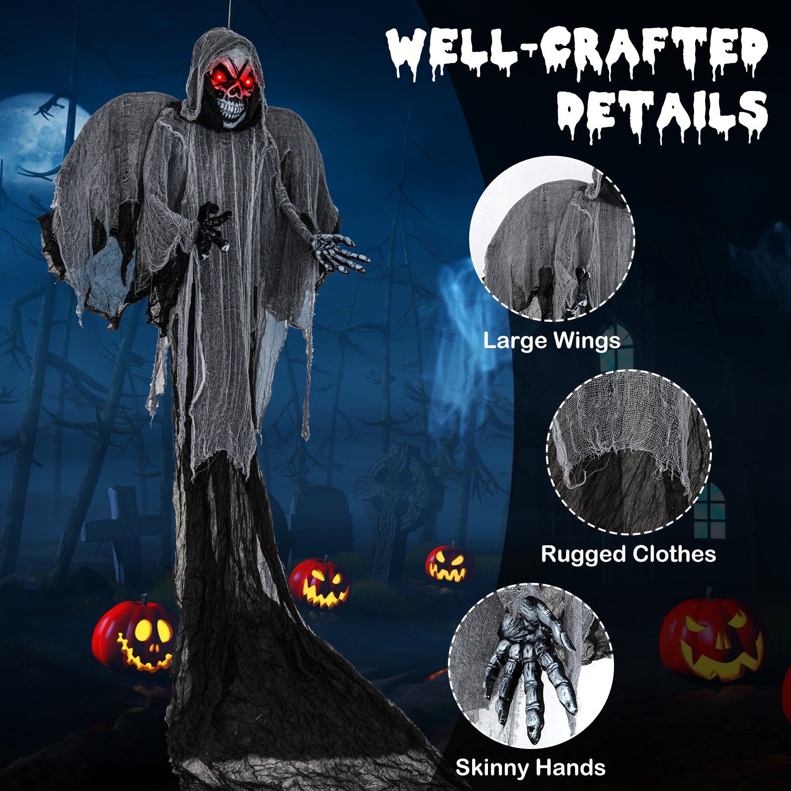 12.1 Ft Skeleton Ghost with Flickering Red Eyes and Scary Sounds Halloween at Gallery Canada
