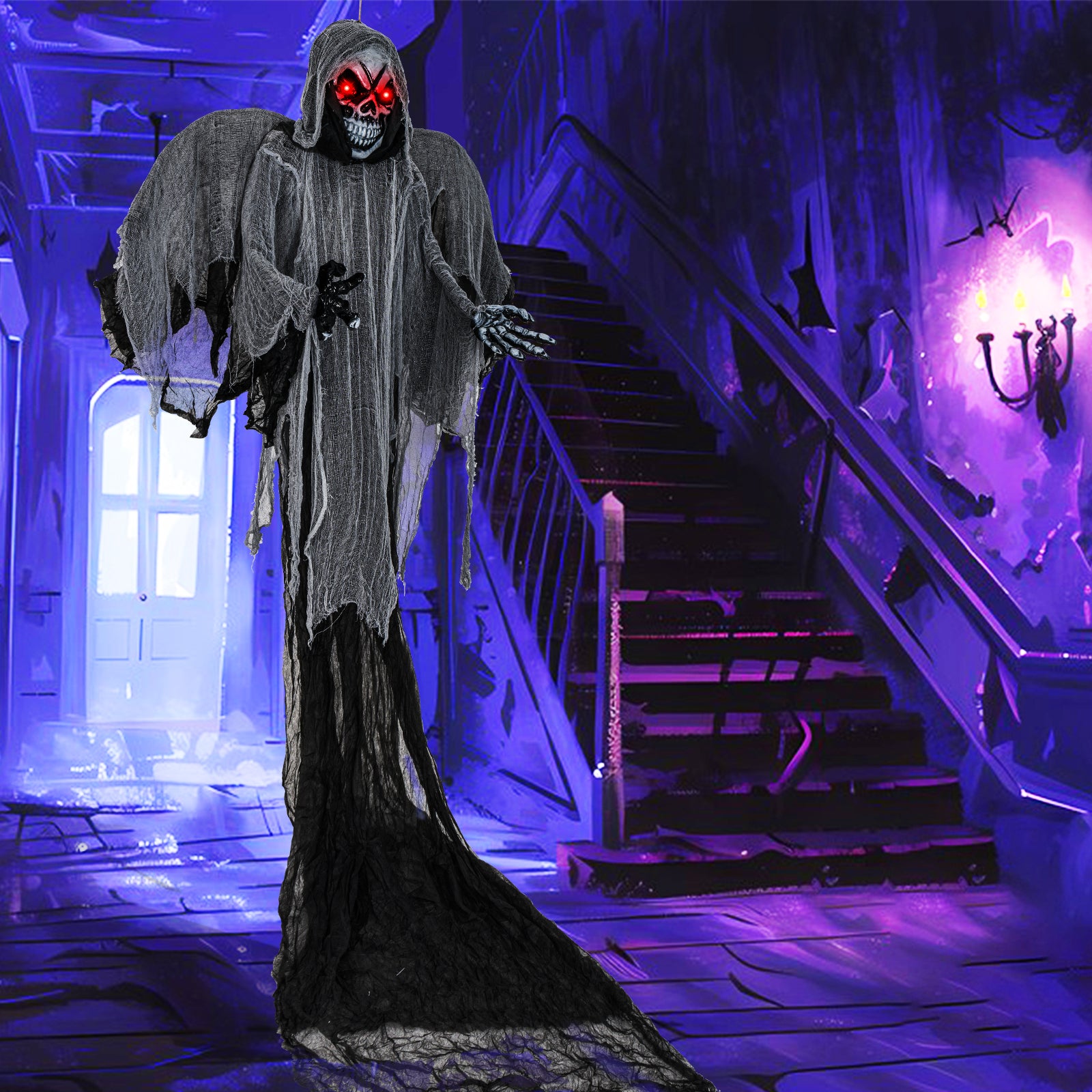 12.1 Ft Skeleton Ghost with Flickering Red Eyes and Scary Sounds Halloween at Gallery Canada