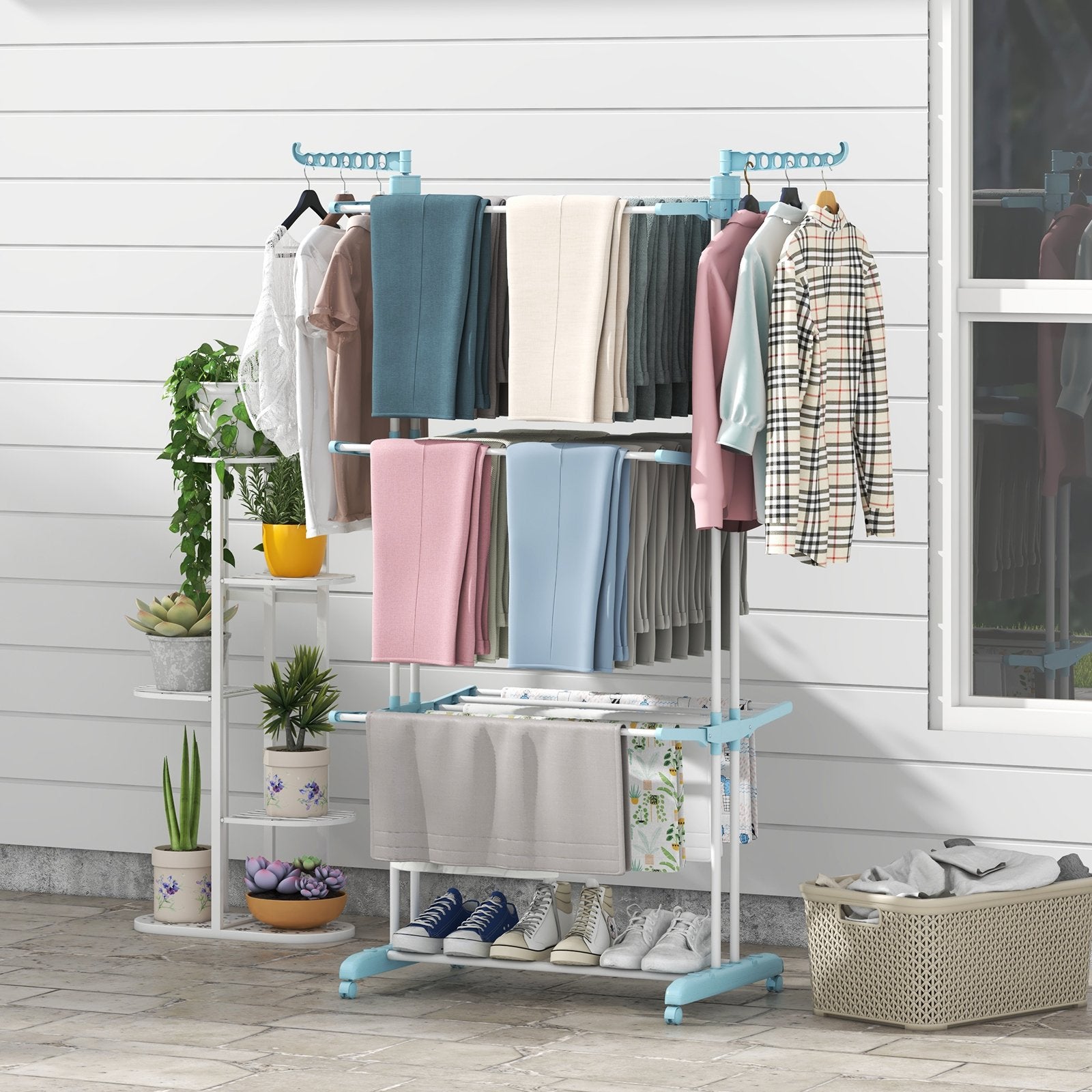 4-tier Clothes Drying Rack with Rotatable Side Wings and Collapsible Shelves, Navy Drying Racks   at Gallery Canada