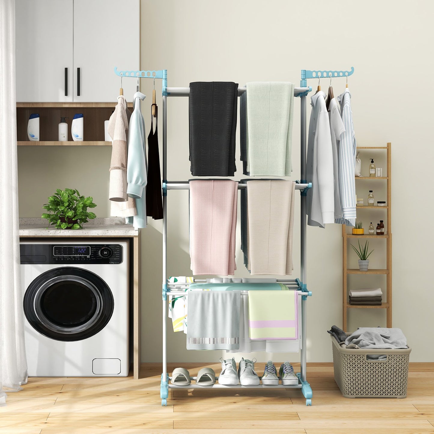 4-tier Clothes Drying Rack with Rotatable Side Wings and Collapsible Shelves, Navy Drying Racks   at Gallery Canada