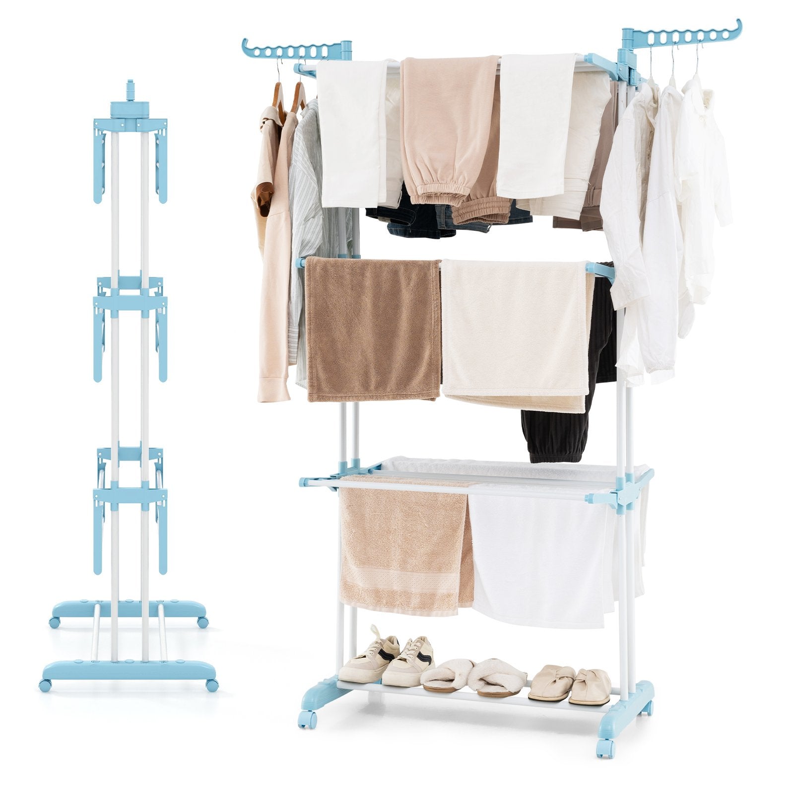 4-tier Clothes Drying Rack with Rotatable Side Wings and Collapsible Shelves, Navy Drying Racks Navy  at Gallery Canada