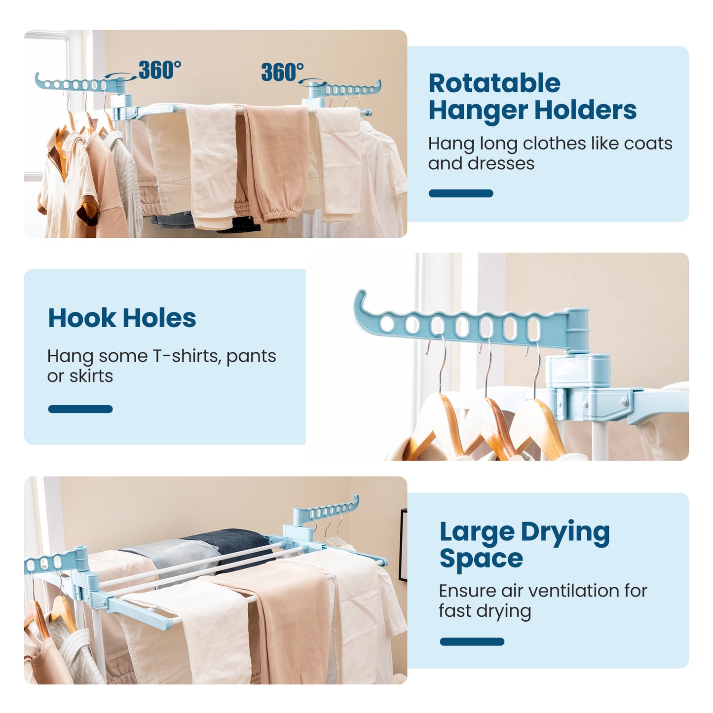 4-tier Clothes Drying Rack with Rotatable Side Wings and Collapsible Shelves, Navy Drying Racks   at Gallery Canada