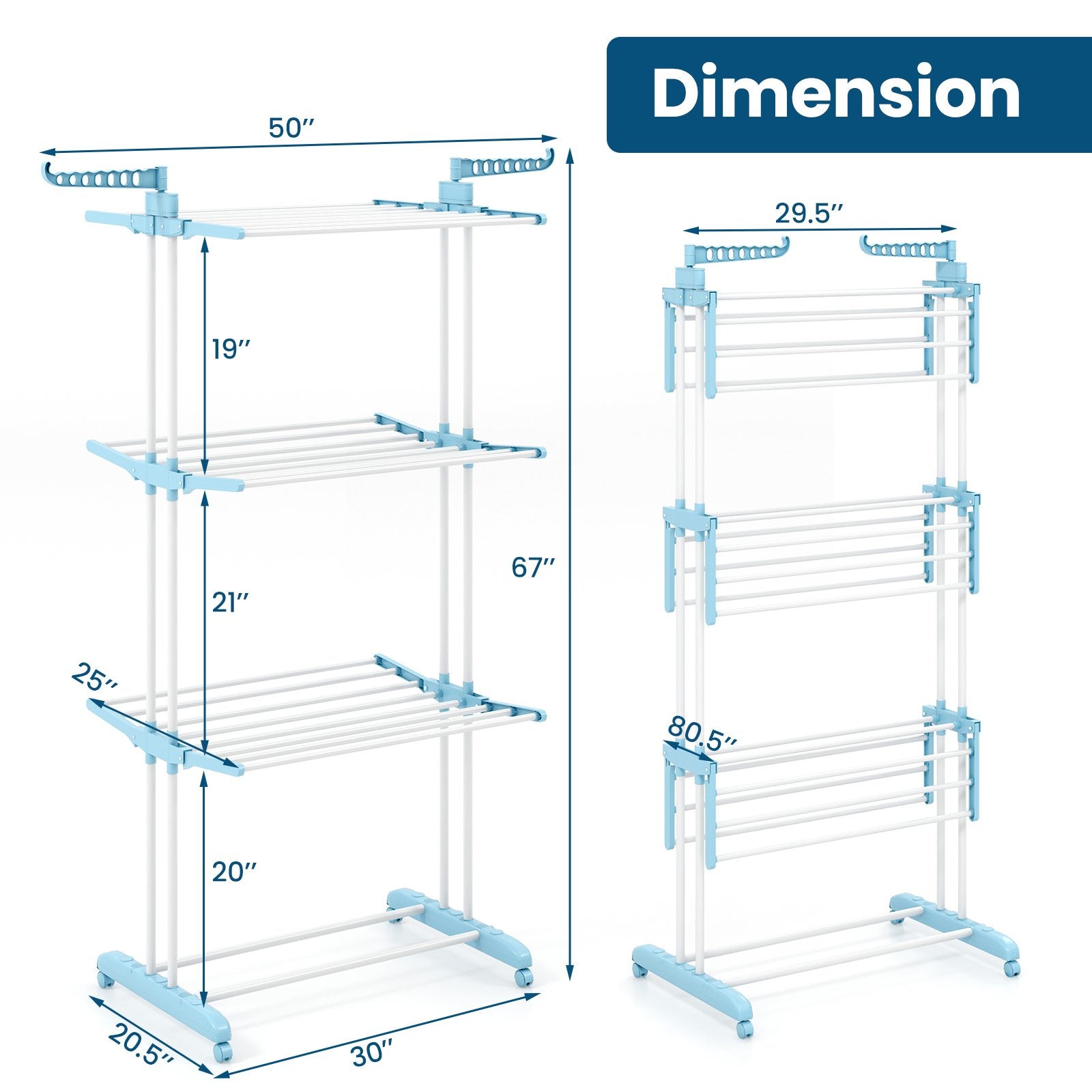 4-tier Clothes Drying Rack with Rotatable Side Wings and Collapsible Shelves, Navy Drying Racks   at Gallery Canada