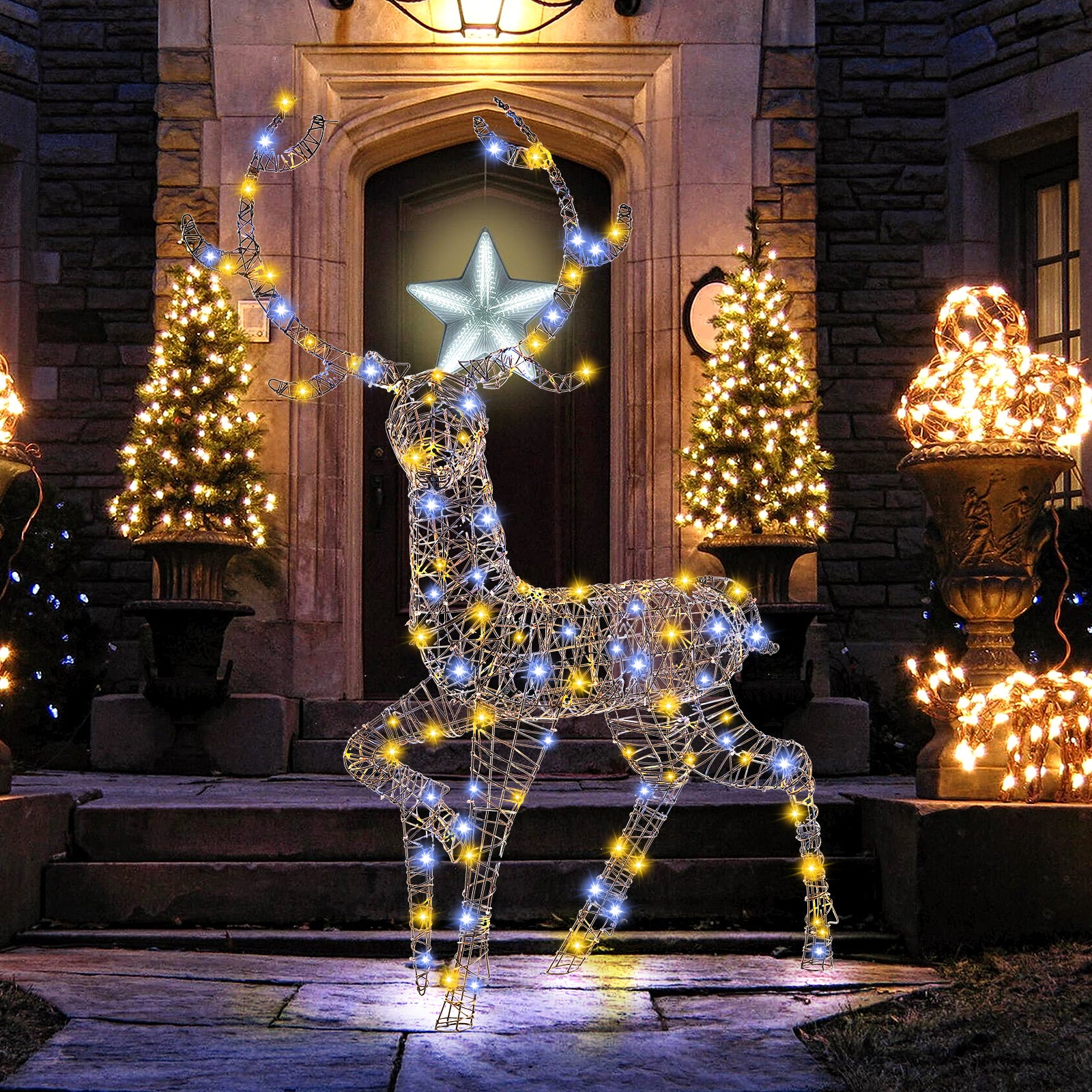 4.6 Feet Pre-Lit Christmas Reindeer with 170 Cold and Warm LED Lights Christmas Decor & Accessories at Gallery Canada