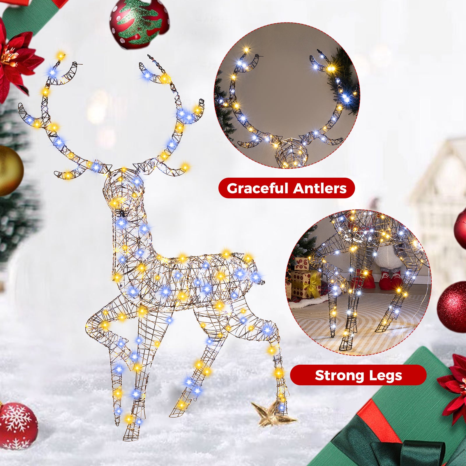 4.6 Feet Pre-Lit Christmas Reindeer with 170 Cold and Warm LED Lights Christmas Decor & Accessories at Gallery Canada