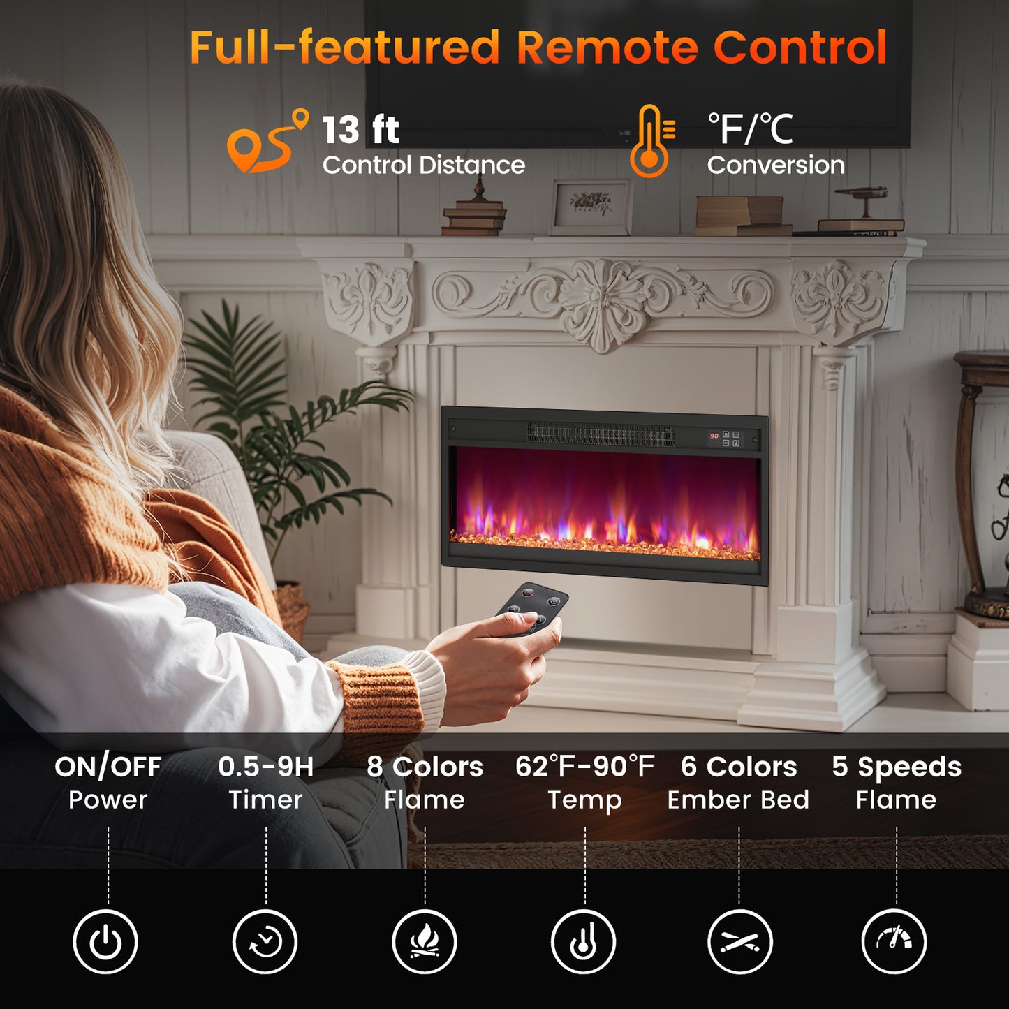 18/23/26 Inch 1500W Electric Fireplace Insert with Remote Control-26 inches, Black Fireplaces   at Gallery Canada