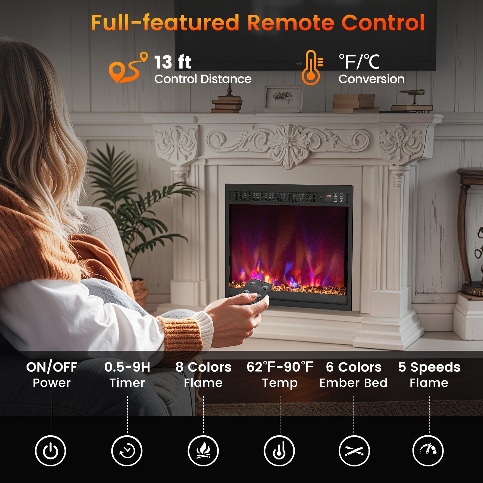 18/23/26 Inch 1500W Electric Fireplace Insert with Remote Control-18 inches, Black Fireplaces   at Gallery Canada