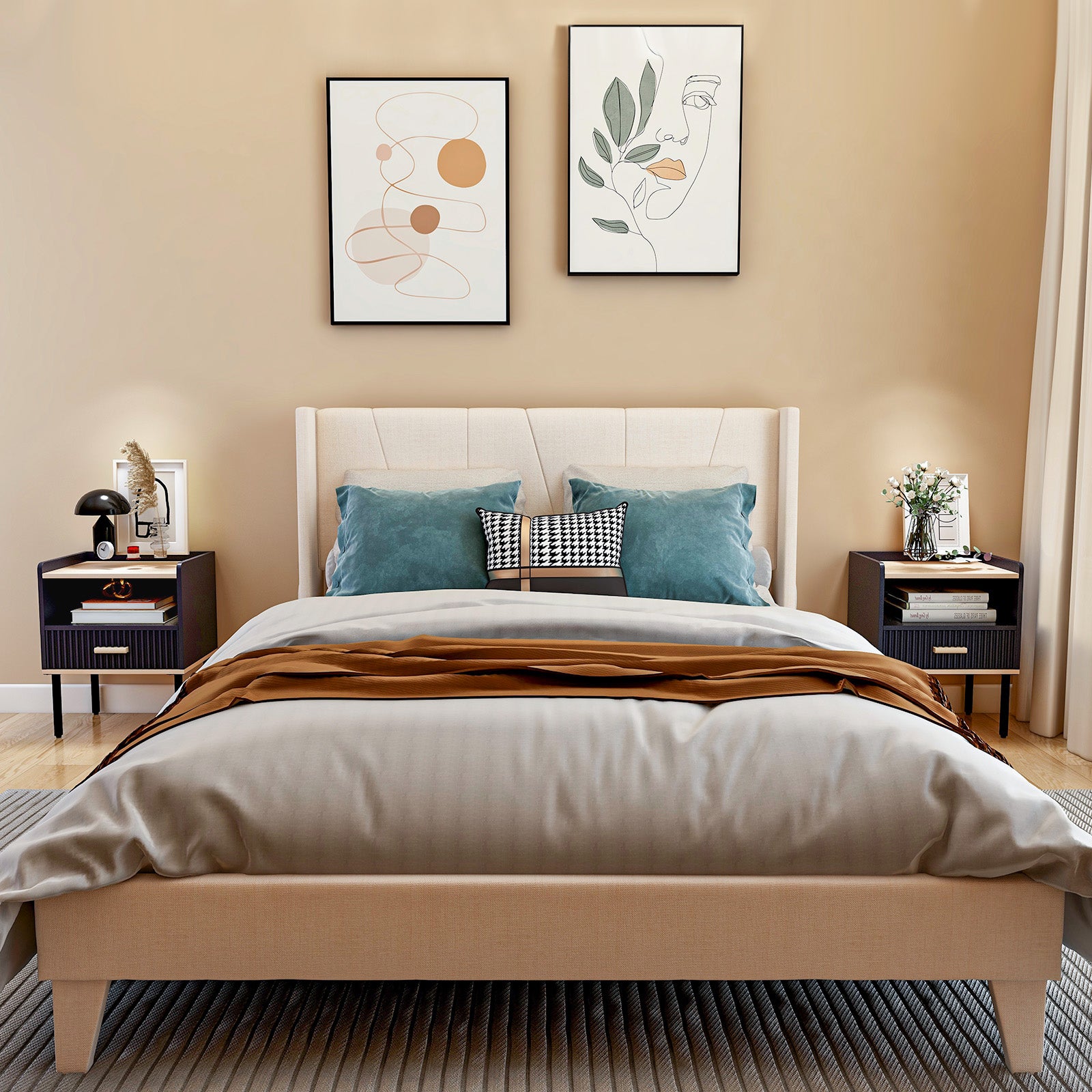 Nightstand Bedside End Table with Drawer and Open Shelf for Living Room Bedroom, Gray Nightstands at Gallery Canada
