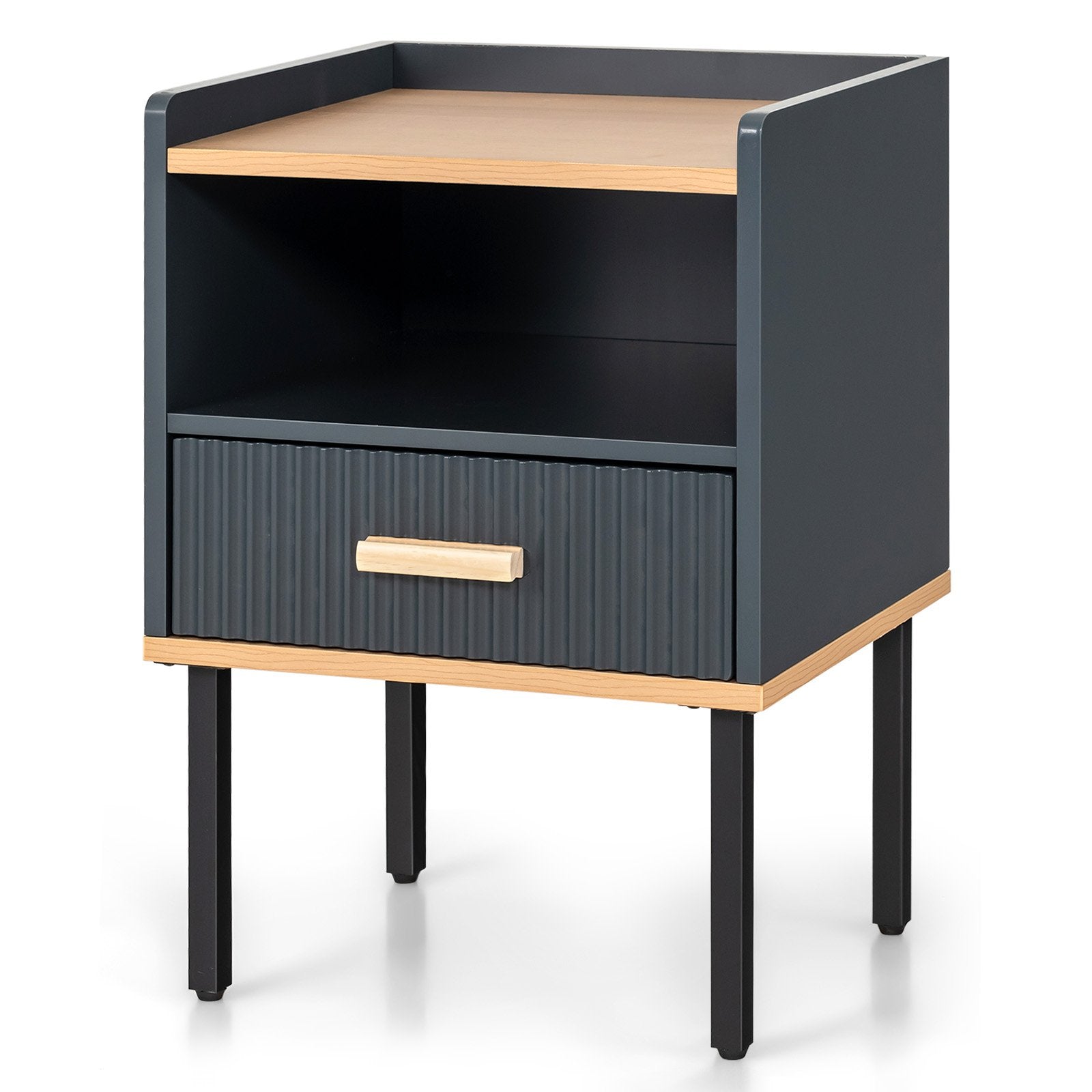 Nightstand Bedside End Table with Drawer and Open Shelf for Living Room Bedroom, Gray Nightstands Gray at Gallery Canada