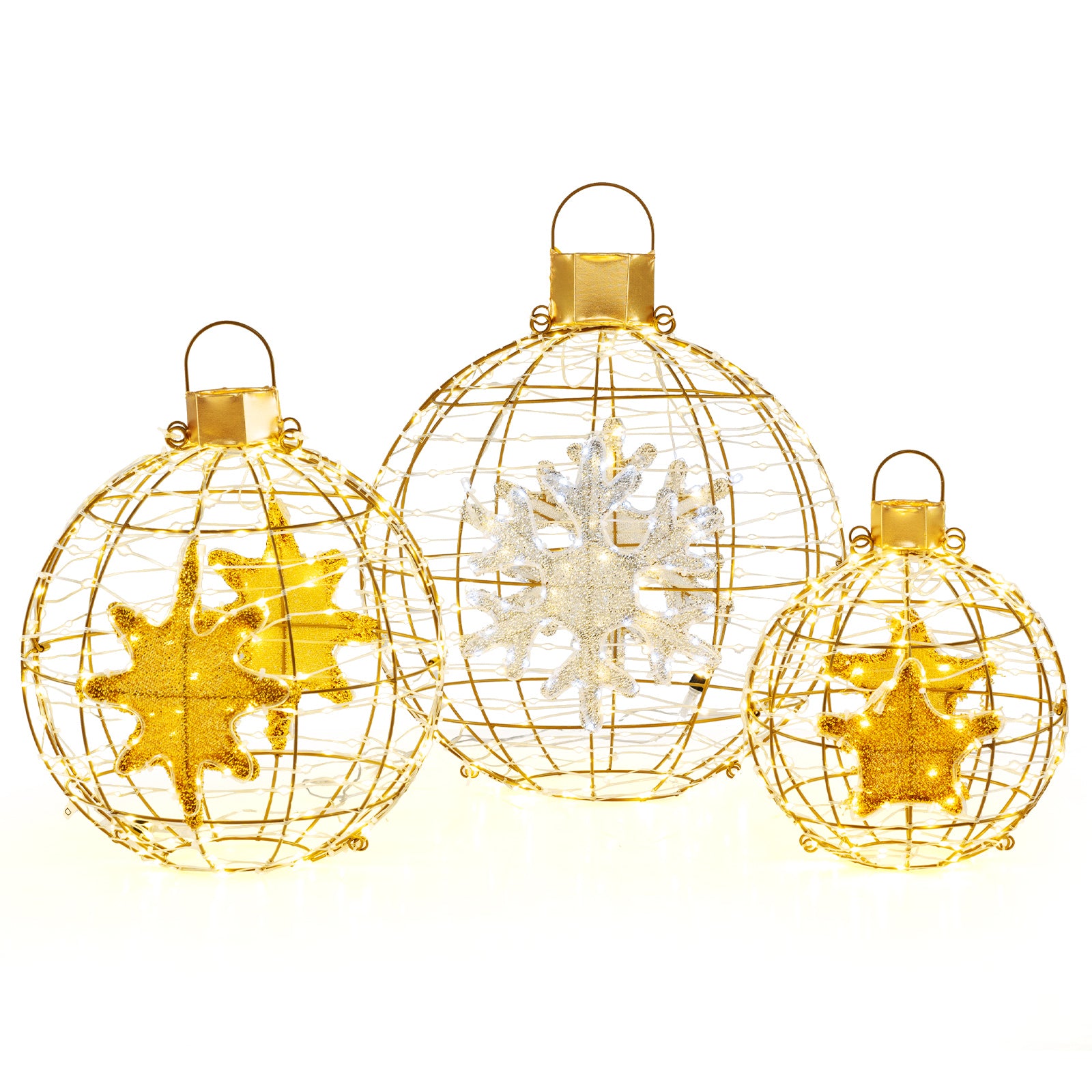 3 Pieces Pre-Lit Lantern Balls with 732 Bright LED Lights and Ground Stakes, Golden Christmas Decor & Accessories Golden  at Gallery Canada