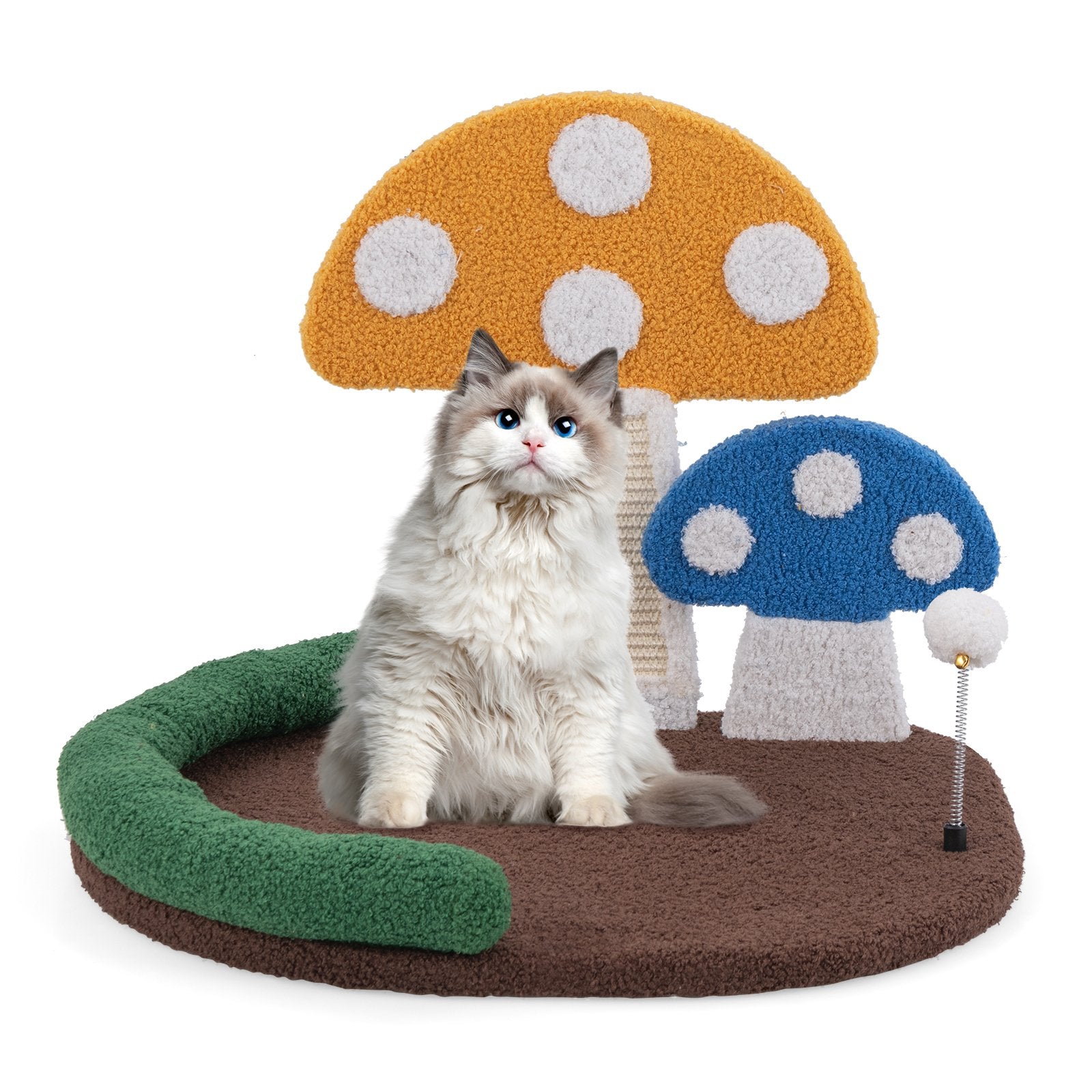 Mushroom Cat Bed Cat Claw Scratcher with Wide Bed and Sisal Scratch Panel, Multicolor Cat Trees Condos & Scratchers   at Gallery Canada