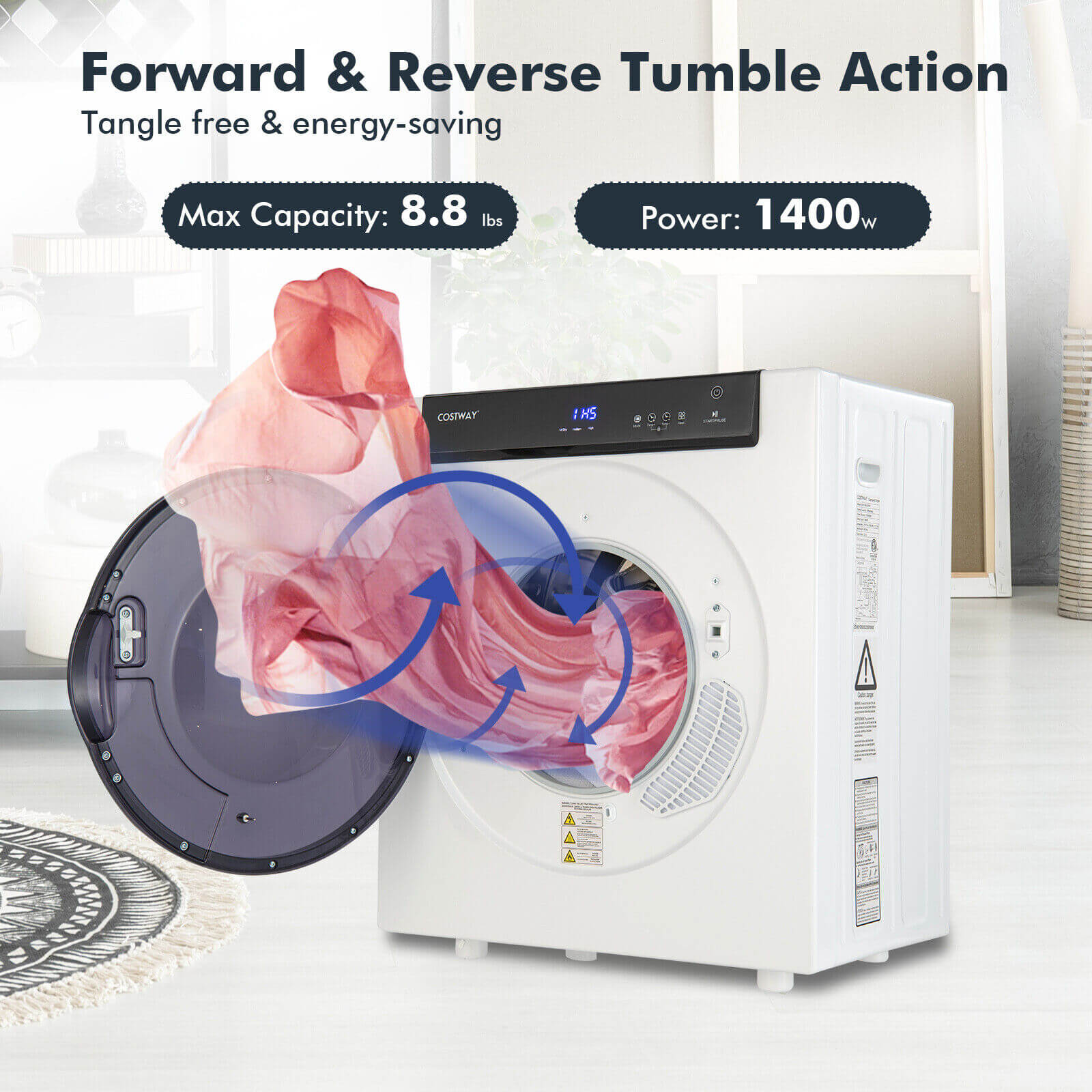 2.6 Cu.ft Compact Clothes Dryer with Touch Panel and 2 Modes, White Dryers at Gallery Canada