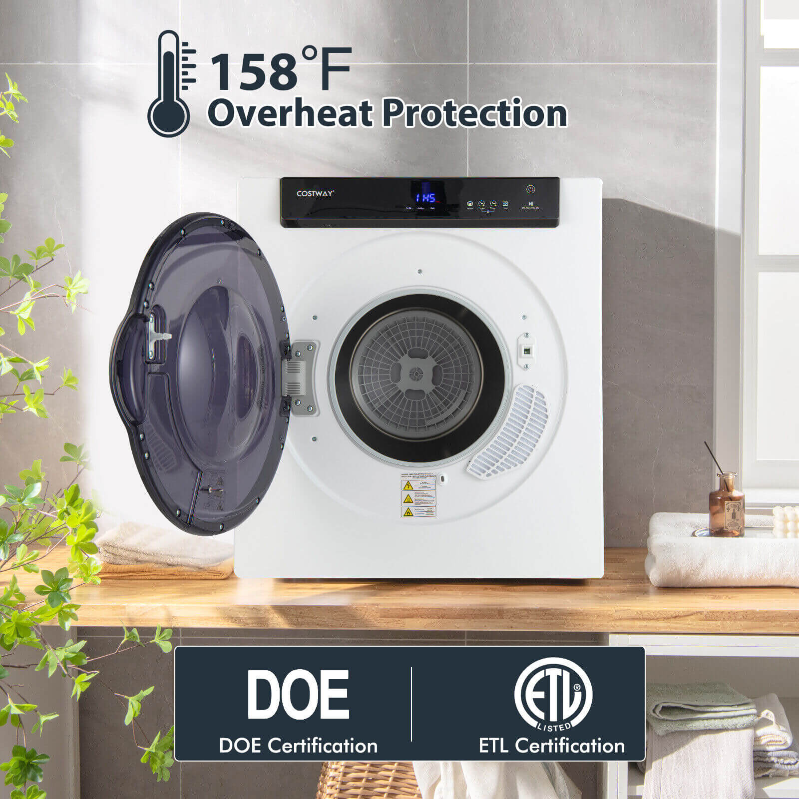 2.6 Cu.ft Compact Clothes Dryer with Touch Panel and 2 Modes, White Dryers at Gallery Canada