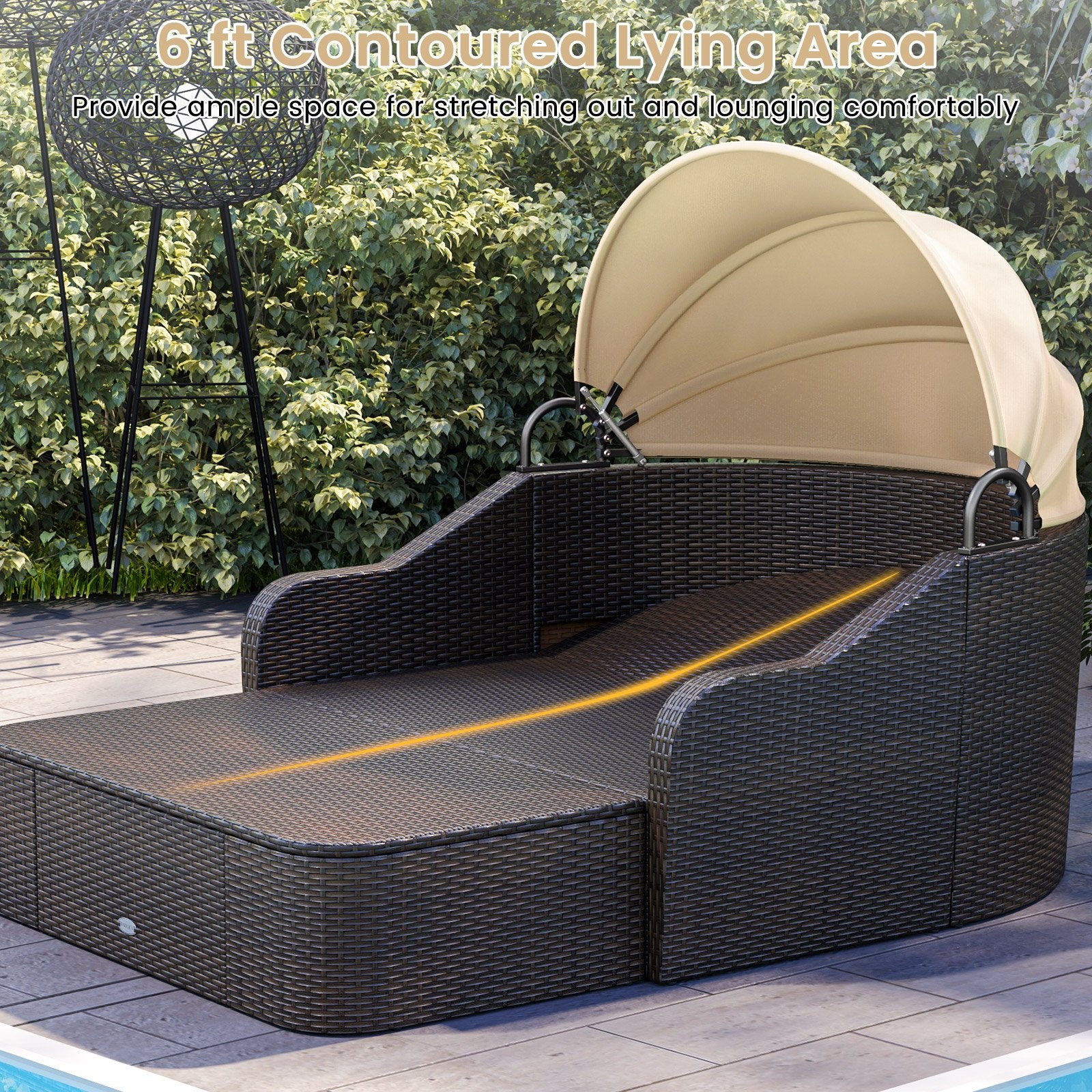 Patio PE Rattan Daybed with Retractable Canopy and Soft Cushions, Beige Outdoor Sectionals   at Gallery Canada