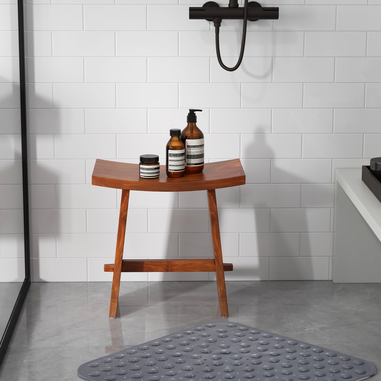 20 Inch Fully Assembled Shower Stool with Curved Seat for Inside Shower Bath Safety at Gallery Canada