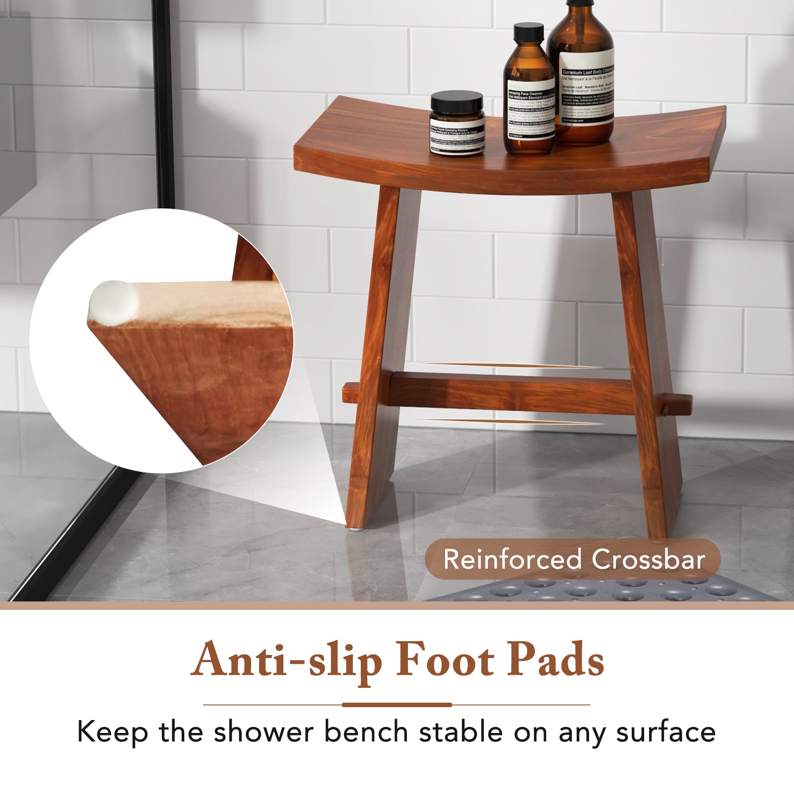 20 Inch Fully Assembled Shower Stool with Curved Seat for Inside Shower Bath Safety at Gallery Canada