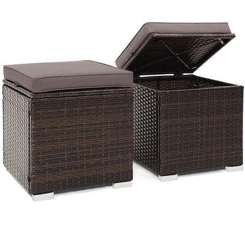 2 Pieces Patio Ottoman with Removable Cushions, Gray