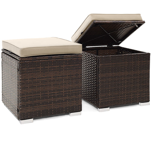 2 Pieces Patio Ottoman with Removable Cushions, Brown