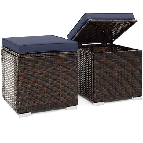 2 Pieces Patio Ottoman with Removable Cushions, Navy