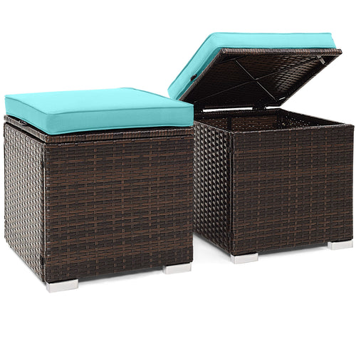 2 Pieces Patio Ottoman with Removable Cushions, Turquoise