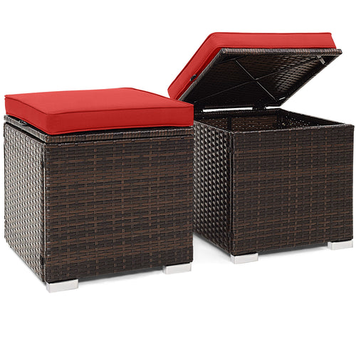 2 Pieces Patio Ottoman with Removable Cushions, Red