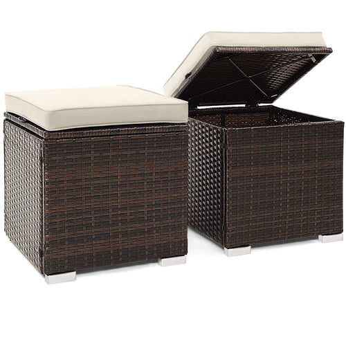 2 Pieces Patio Ottoman with Removable Cushions, White
