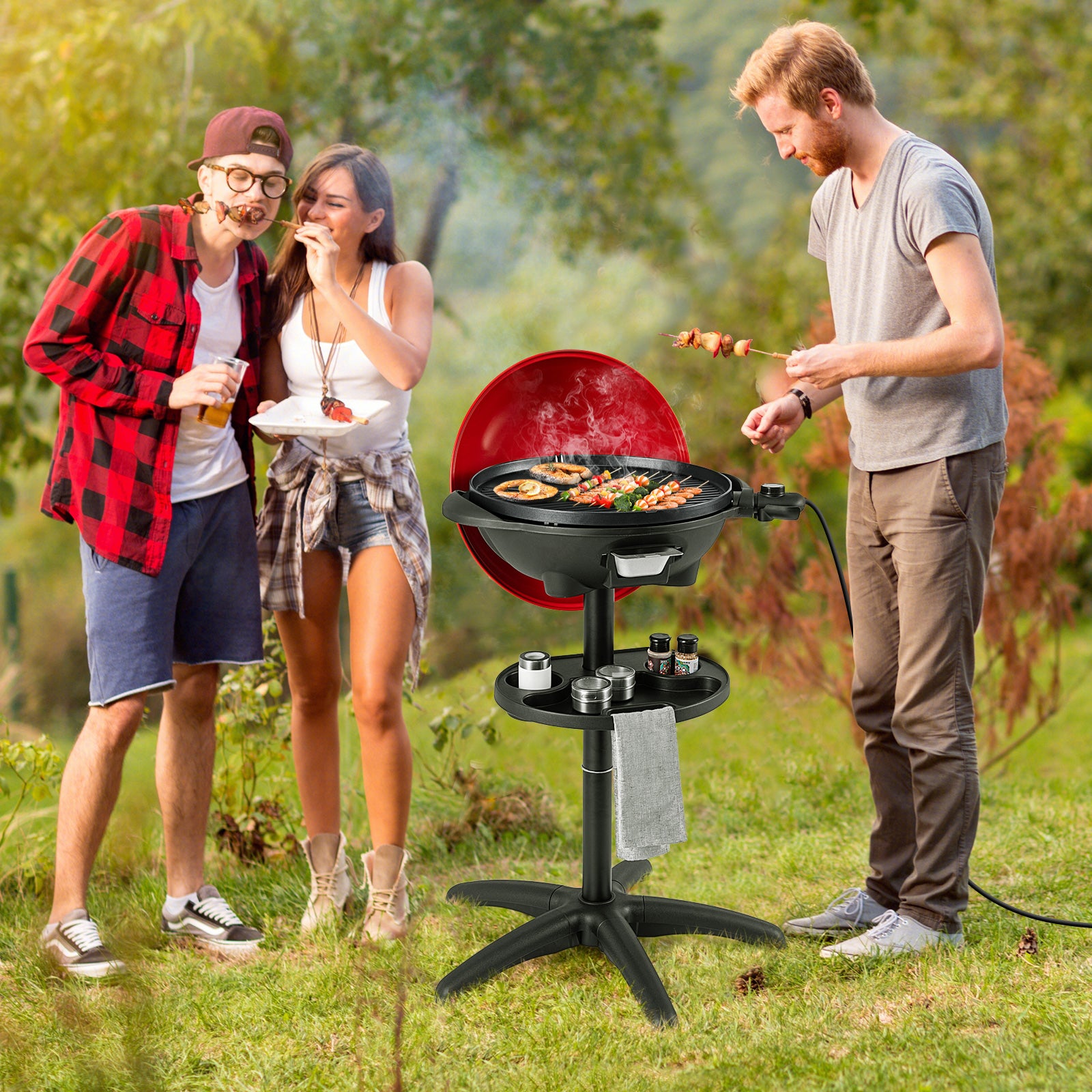 1350 W Outdoor Electric BBQ Grill with Removable Stand Easy to Install, Red Outdoor Grills at Gallery Canada