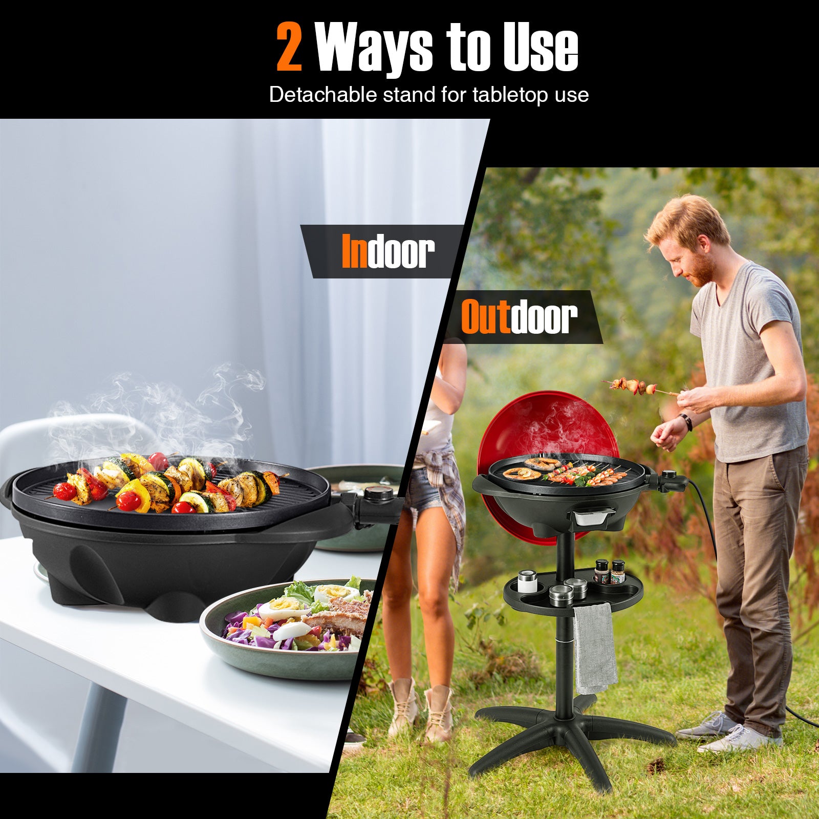 1350 W Outdoor Electric BBQ Grill with Removable Stand Easy to Install, Red Outdoor Grills at Gallery Canada