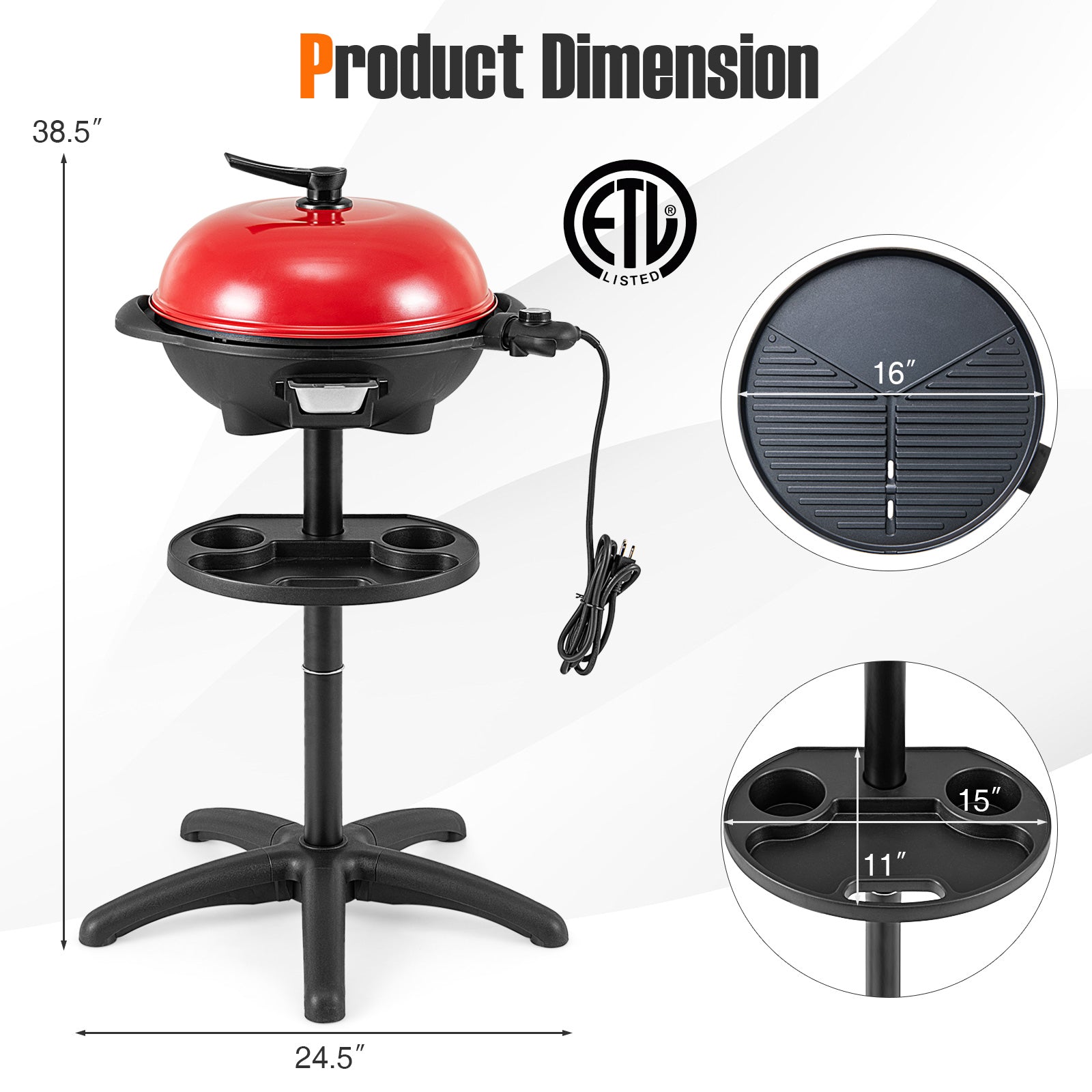 1350 W Outdoor Electric BBQ Grill with Removable Stand Easy to Install, Red Outdoor Grills at Gallery Canada