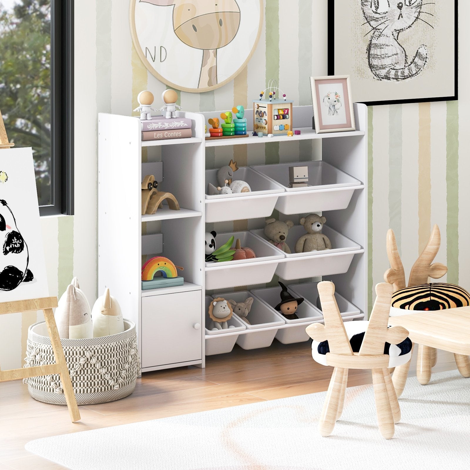 4-Tier Kids Toy Storage Organizer Bookshelf and Toy Storage Rack with Door, White Kids Storage   at Gallery Canada