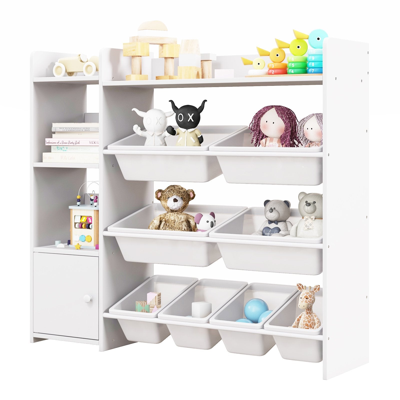 4-Tier Kids Toy Storage Organizer Bookshelf and Toy Storage Rack with Door, White Kids Storage White  at Gallery Canada