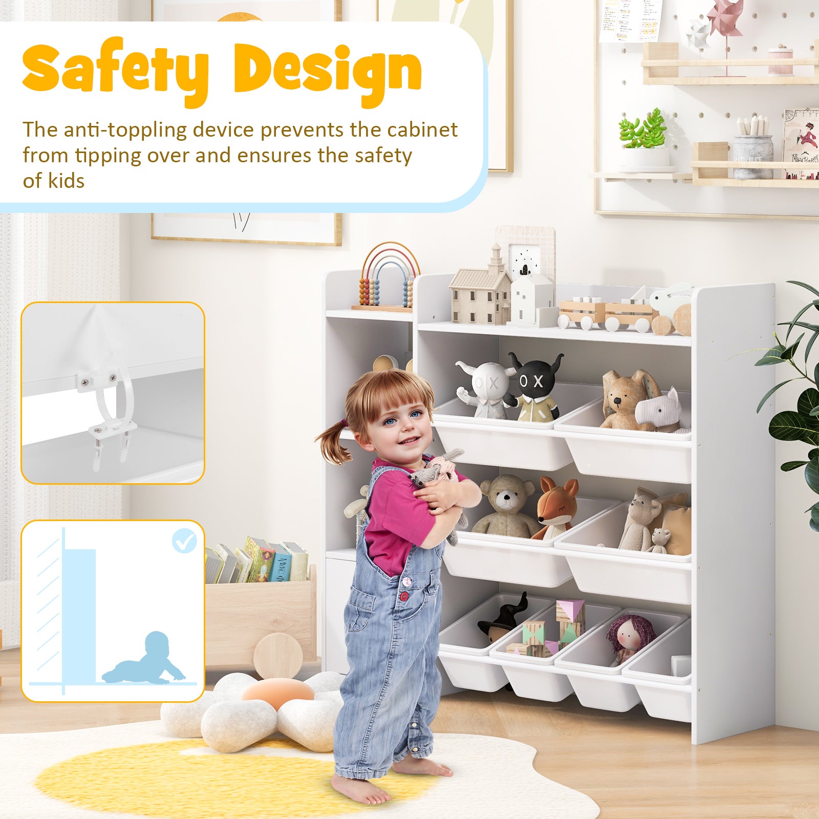 4-Tier Kids Toy Storage Organizer Bookshelf and Toy Storage Rack with Door, White Kids Storage   at Gallery Canada