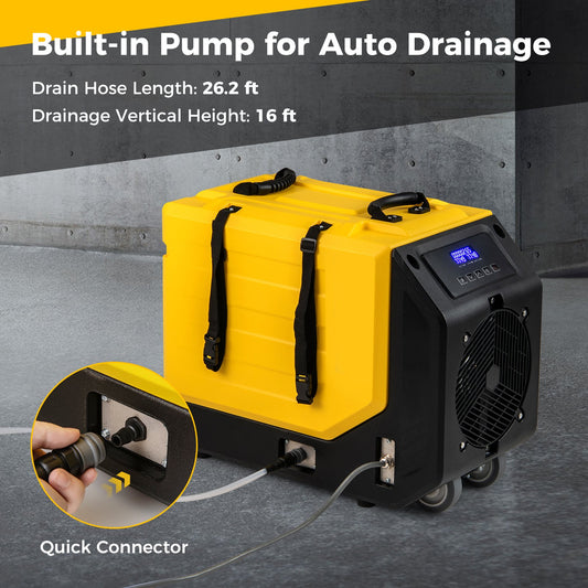 190 PPD Commercial Dehumidifier with Pump and 2 Wheels, Yellow Dehumidifiers Yellow  at Gallery Canada